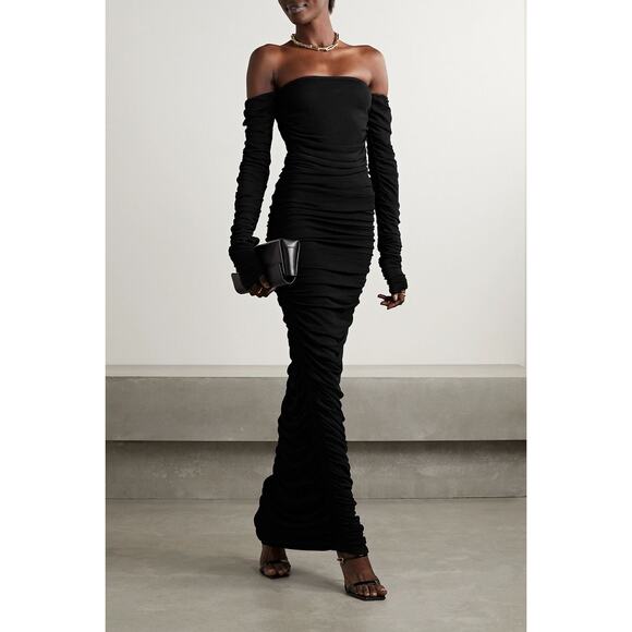 Altuzarra Trikera Off-Shoulder Jersey Maxi Dress sheer long sleeve black size XS - Picture 1 of 16